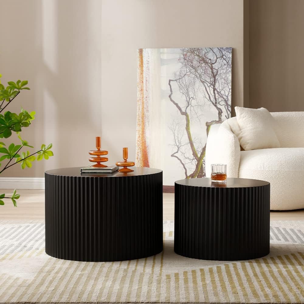 Modern Round Wooden Nesting Coffee Table Set of 2 - 23.62