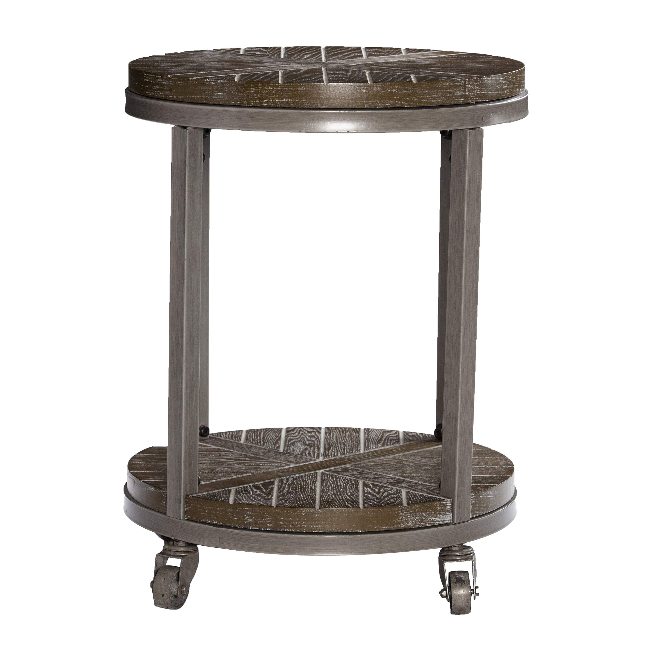 SEI Furniture Konya Urban Industrial Round End Table - White Limed Burnt Oak & Distressed Gray Finish | Modern Side Table for Living Room, Bedroom, or Office
