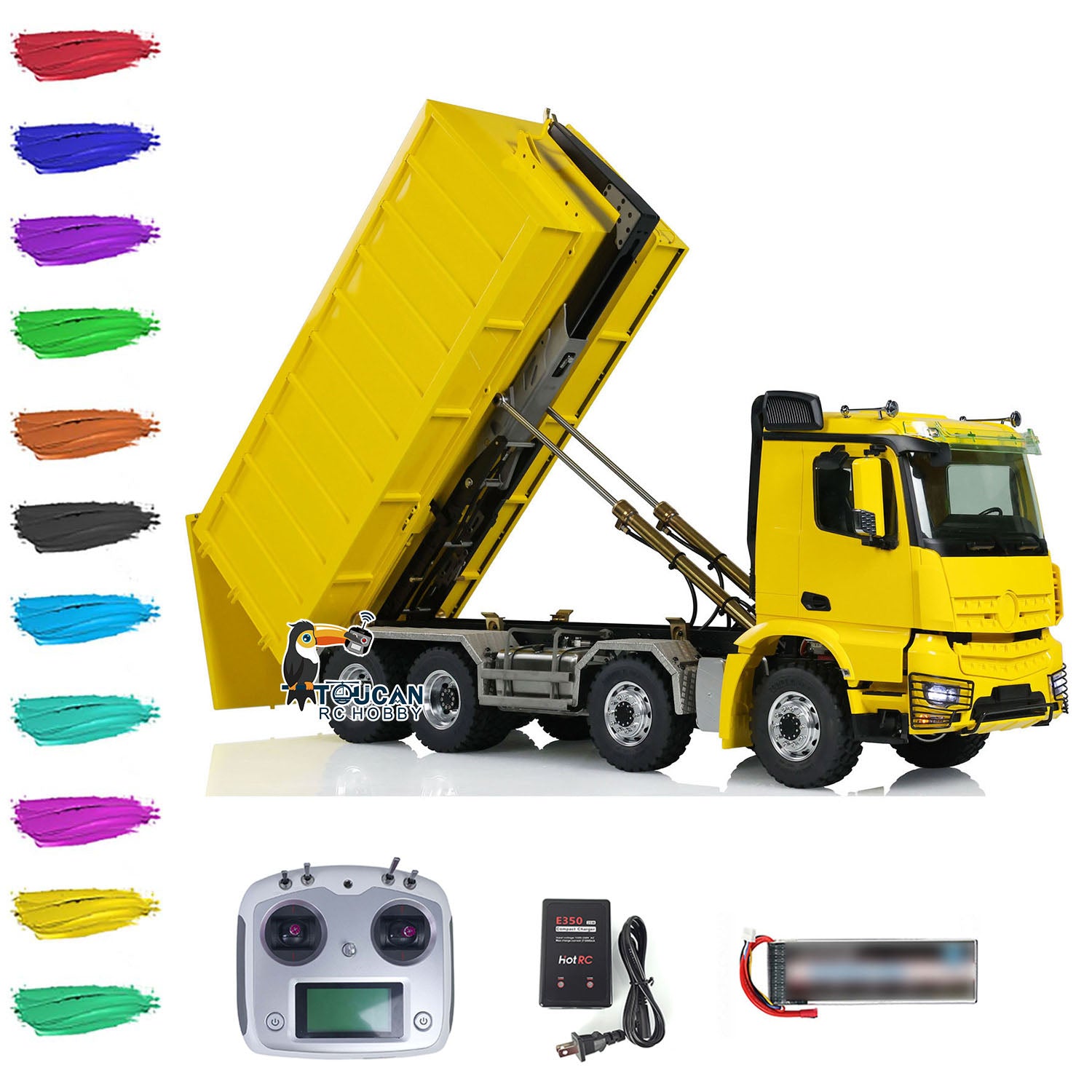 Customized LESU 1/14 Scale 8x8 Hydraulic RC Dump Truck with Remote Control - Metal Waste Bin Roll On/Off Tipper - Realistic Simulation Construction Vehicle for Adults & Kids - Perfect for Construction Site Play, Hobby Collecting and STEM Learning