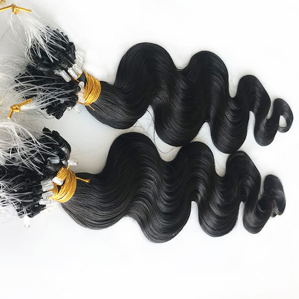 Body Wave Micro Loop Hair Extensions 100G - 100% Human Hair, 20 Inch Brazilian Wavy Hair for Black Women - 1G/Strand Microlink Bead Extensions (100 Strands) - Perfect for Daily Styling, Special Occasions & Volume Boosting