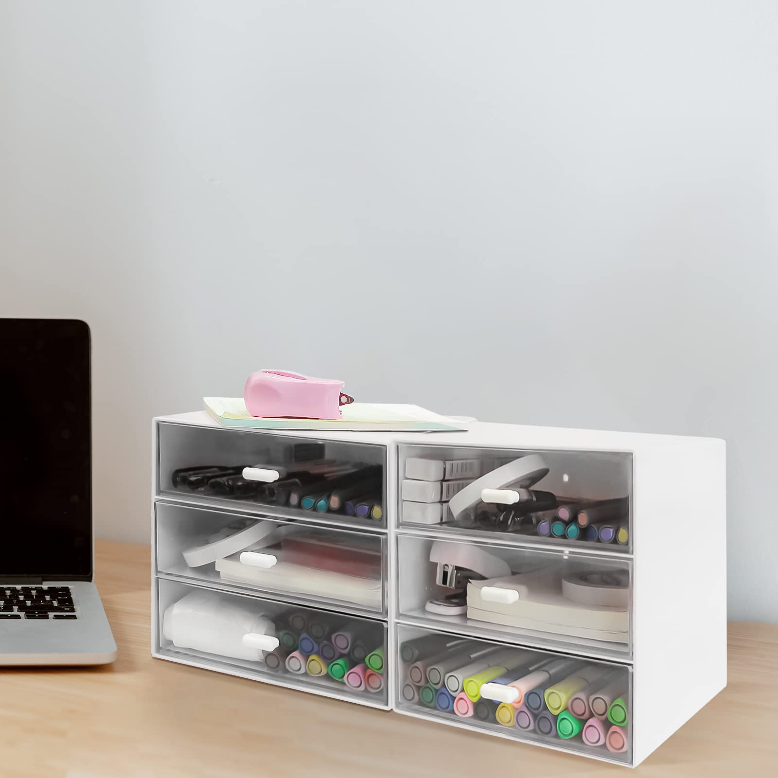 3-Drawer White Plastic Desk Organizer with Storage Box - Office, School & Home Stationery Supplies for Pencils, Pens & Paper Clips - Perfect for Workspace, Study Desk & Home Office Organization
