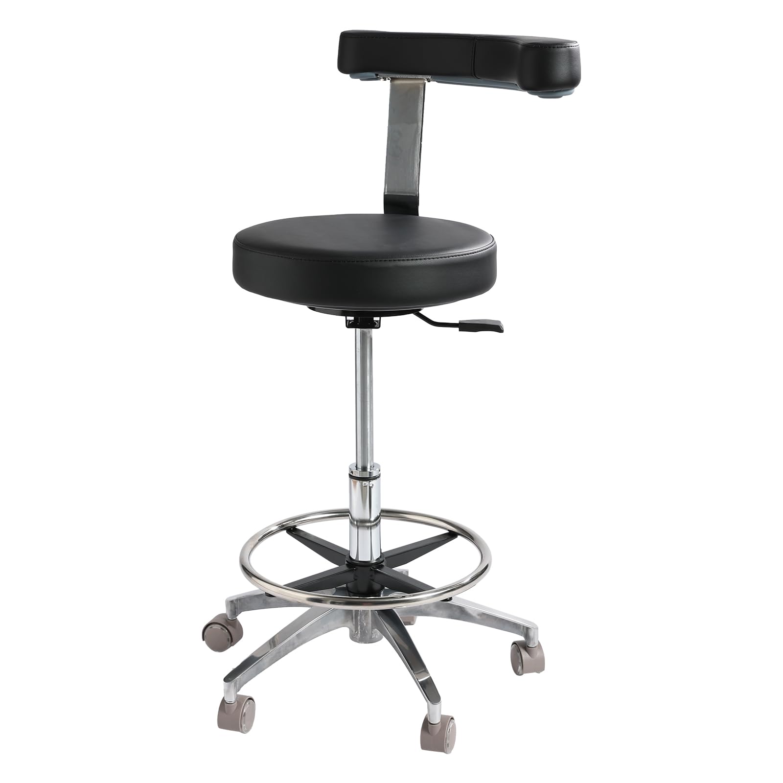 Adjustable Ergonomic Dental Stool with Back Support - Rolling Dentist Chair for Hygienists, Assistants & Medical Professionals - Black - Perfect for Dental Clinics, Hospitals & Medical Offices