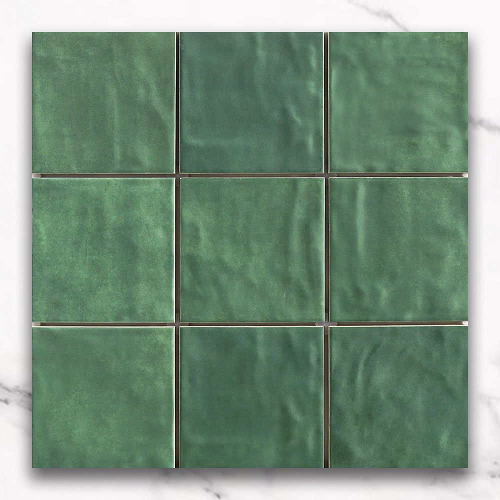 Premium Marrakesh Green 120X120mm Zellige Matte Square Tile - Moroccan Style Ceramic Wall & Floor Tile for Bathroom, Kitchen Backsplash and Poolside Decor