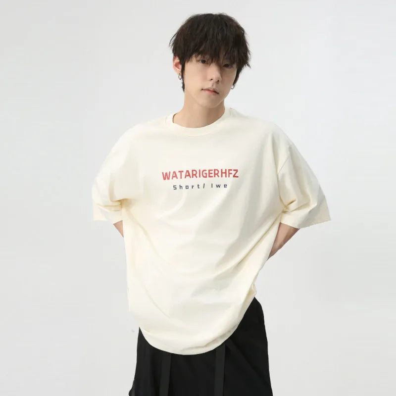 American Style Men's T-Shirts - Round Neck Short Sleeve Cotton Tees with Letter Print | Trendy Summer Casual Wear for Everyday Outfits & Street Fashion