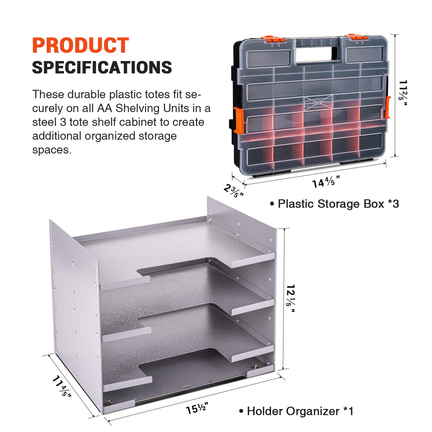 P-SH-Tote Shelf Kit for Van Shelving Storage – 3 Plastic Storage Boxes with Organizer Holder for Small Parts, Screws & Hardware | Perfect for Van Organization, DIY Projects & Tool Storage