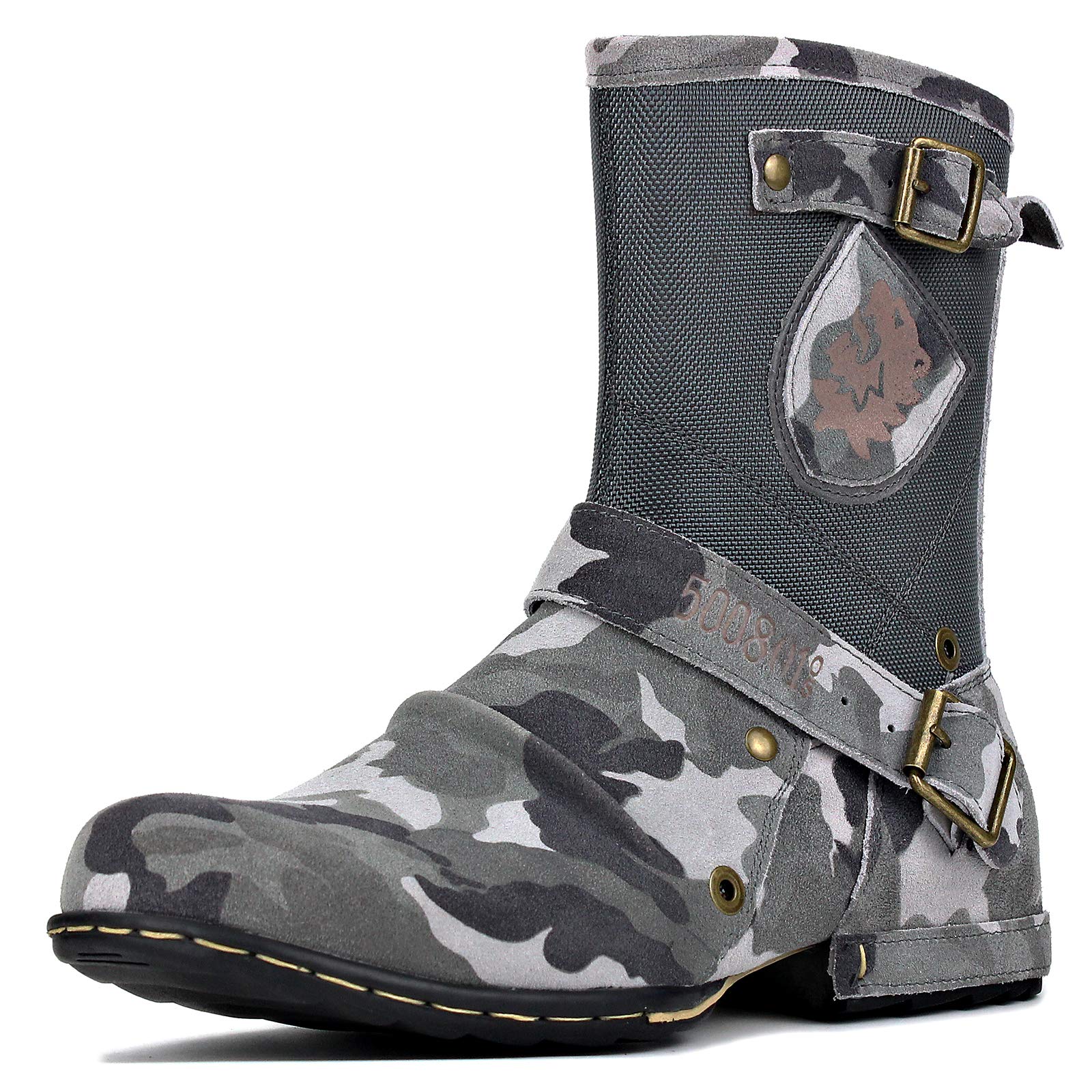 OSSTONE Men's Designer Fashion Leather Chukka Western Boots - Zipper-Up Moto Boots Casual Shoes OS-5008-1-H8-F-US-R | Perfect for Motorcycle Riding, Cowboy Style & Everyday Wear