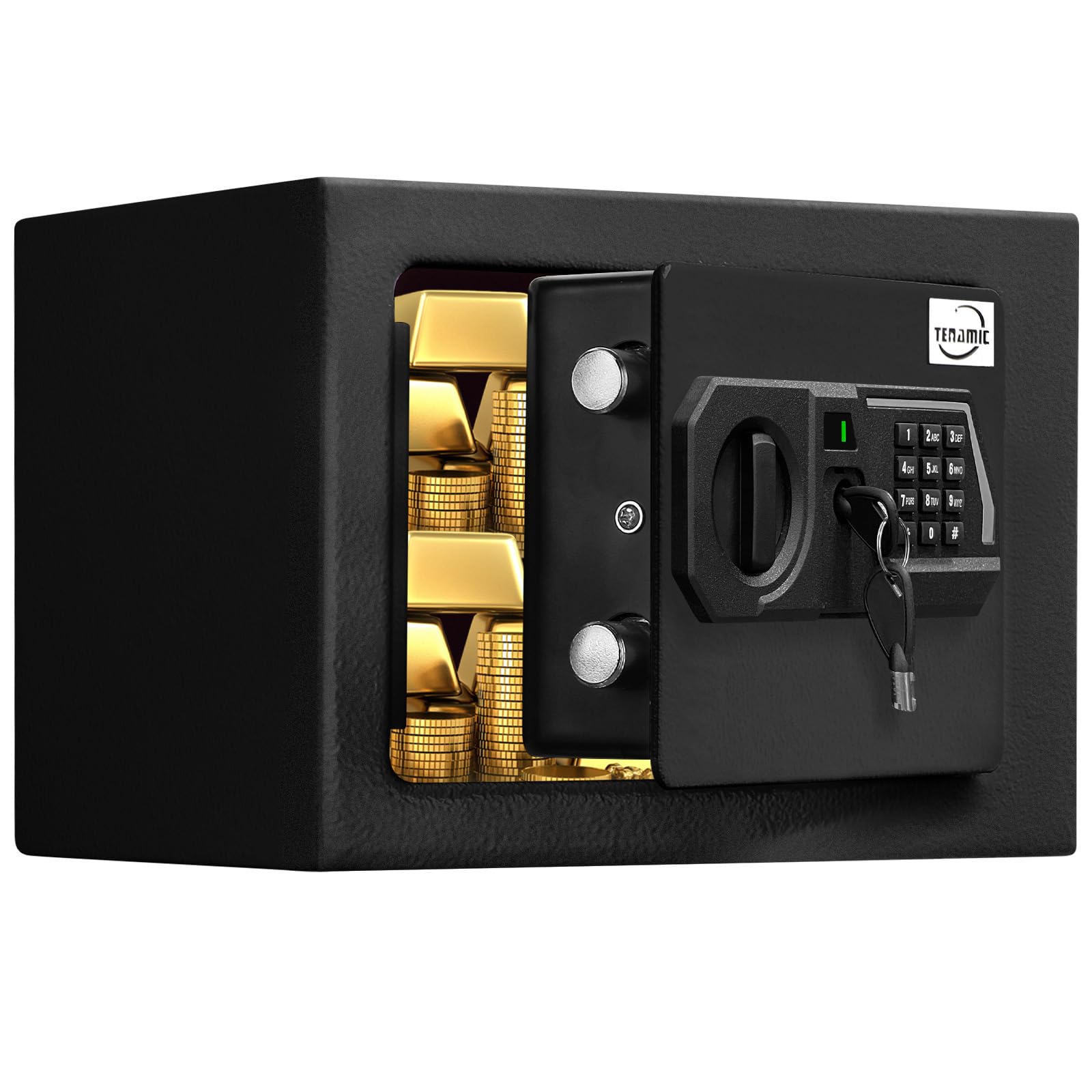 Tenamic 0.23 Cubic Feet Electronic Digital Safe Box with Keypad Lock - Heavy Duty Alloy Steel Security Cabinet for Home, Office & Hotel Use - HB17 Black - Perfect for Storing Valuables, Documents and Cash Safely