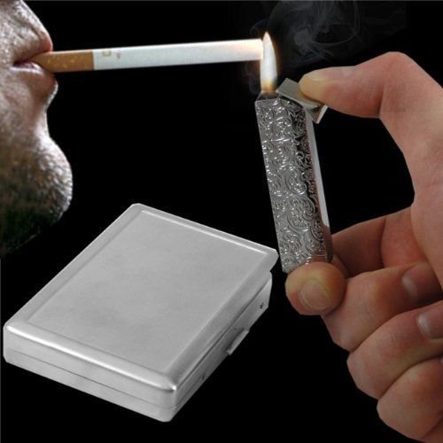 Death Skull King S2 Silver Metal Cigarette Case with Built-in Lighter - Wallet Size 4