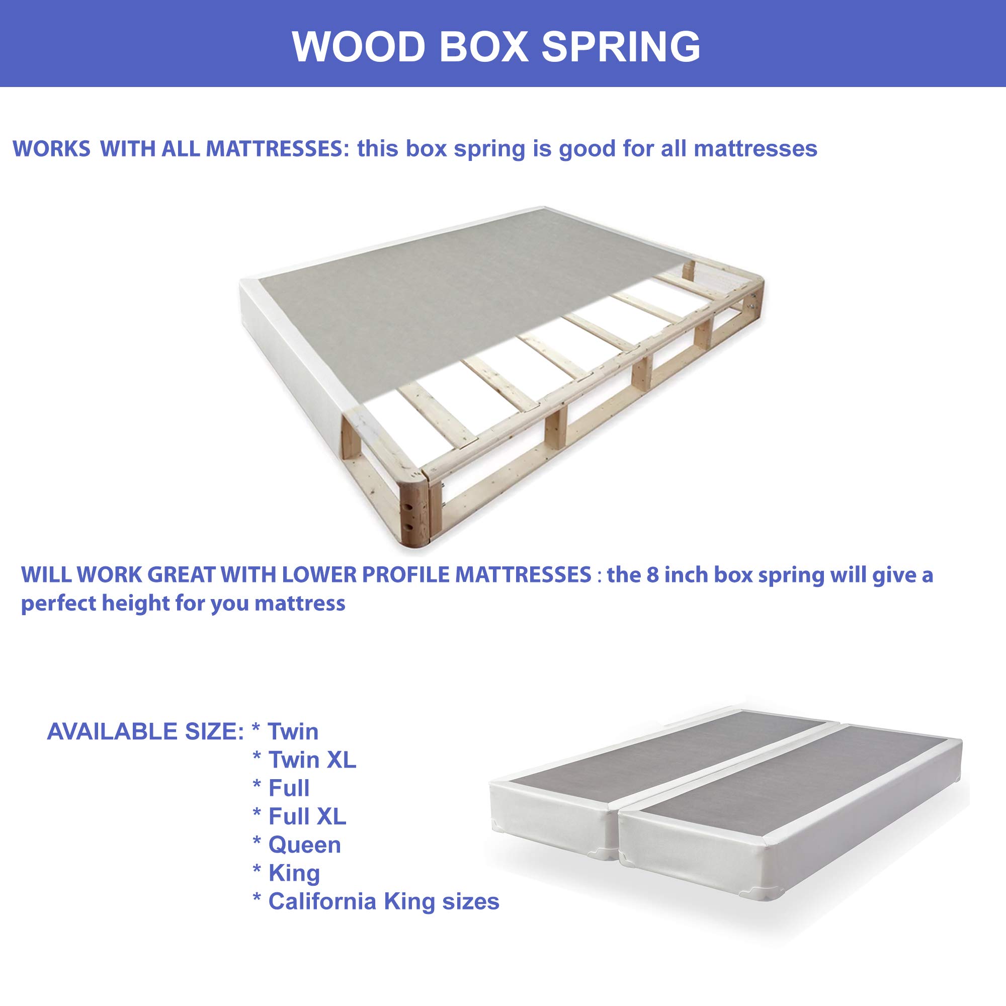 Queen Size White Wooden Box Spring Foundation with Coil Support for Mattresses - Perfect for Bedroom, Guest Room & Dormitory Use