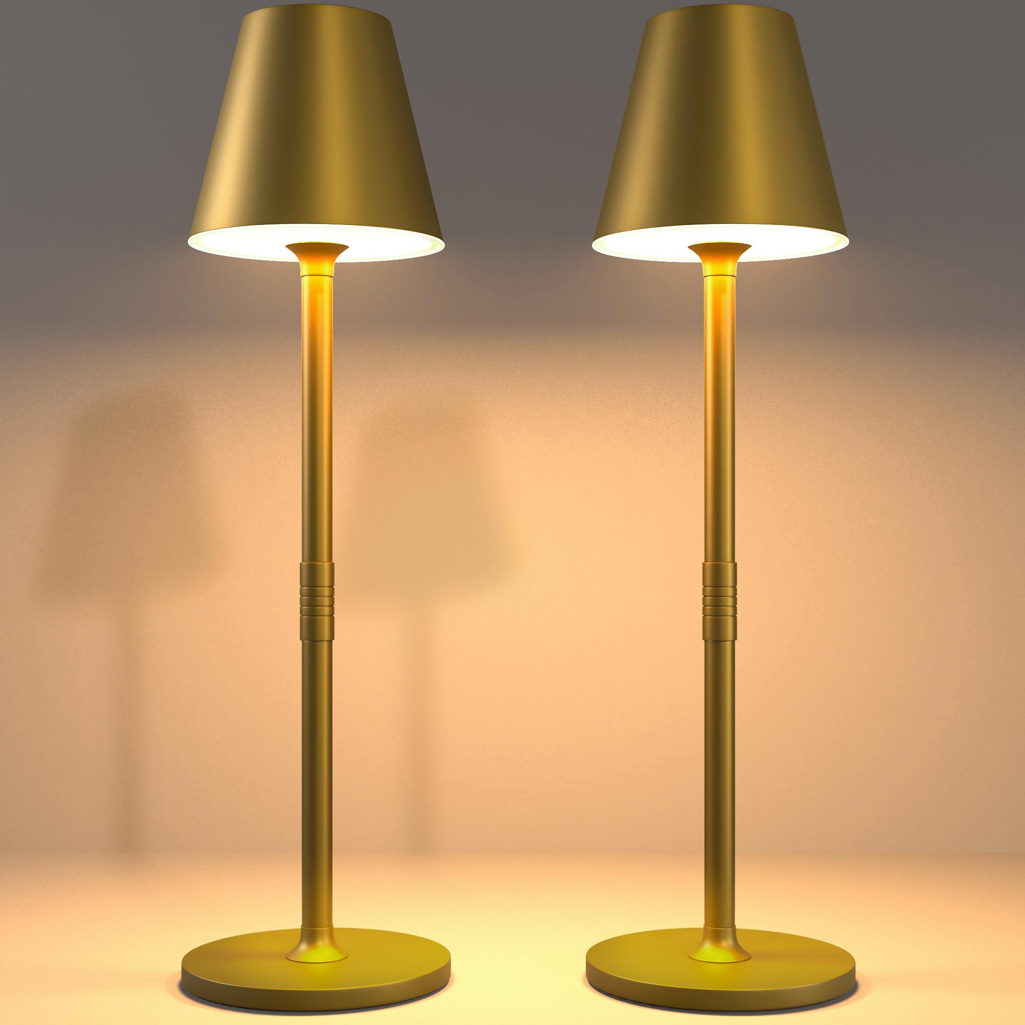 Rechargeable LED Cordless Table Lamp - 4000mAh Battery, 3-Level Brightness Adjustable Night Light, Minimalist Modern Design for Bedroom, Living Room, Office (Bronze, 2 Pack) - Perfect for Romantic Dinners, Reading, and Relaxing Ambience