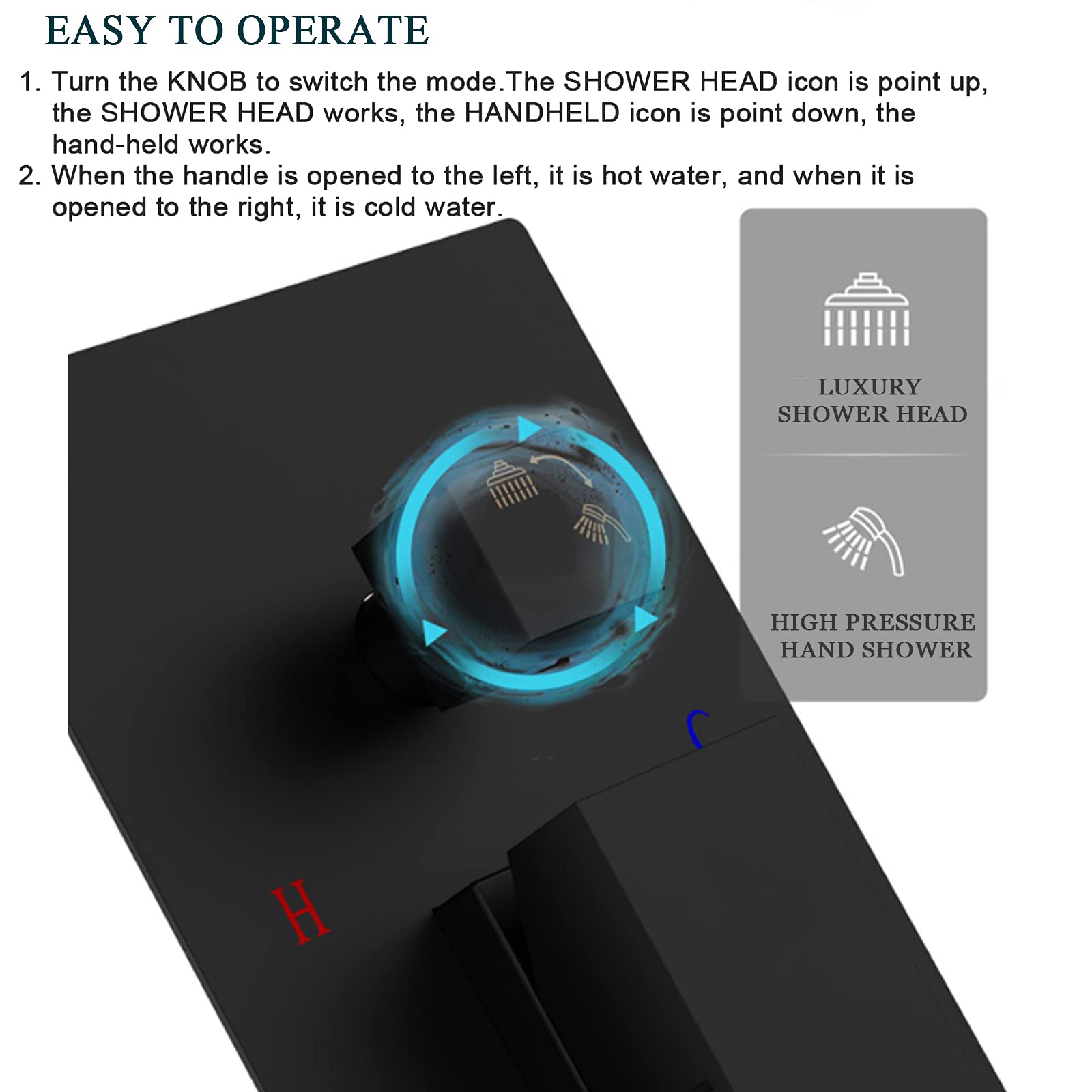 Suguword Black Matte 8 Inch LED Rainfall Shower System - 2 Function Wall Mount Shower Faucet with Hand Sprayer & Diverter Valve Kit | Perfect for Modern Bathroom Renovation & Spa-Like Shower Experience