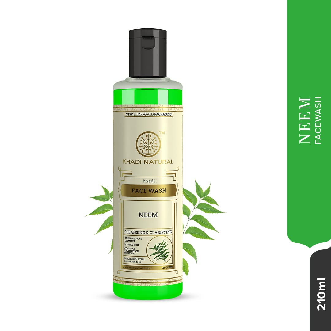 Khadi Natural Ayurvedic Neem Face Wash for Acne Prone Skin - Gentle Anti-Acne Cleanser with Neem Extract | Paraben & Sulfate-Free, Vegan, 210ml | Perfect for Daily Skincare Routine & Sensitive Skin Care