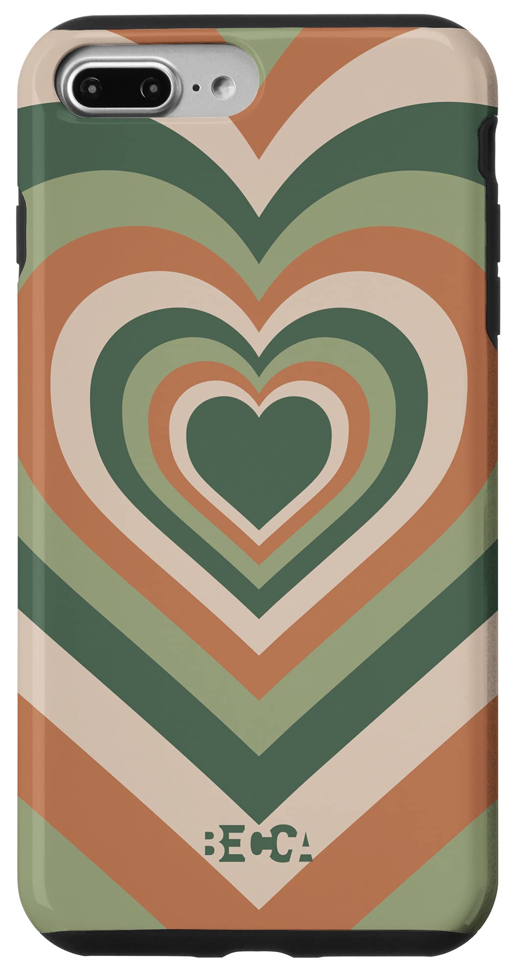 iPhone 7 Plus/8 Plus Sage Green Love Heart Coffee Latte Pattern Brown Phone Case - Stylish Protection for Coffee Lovers