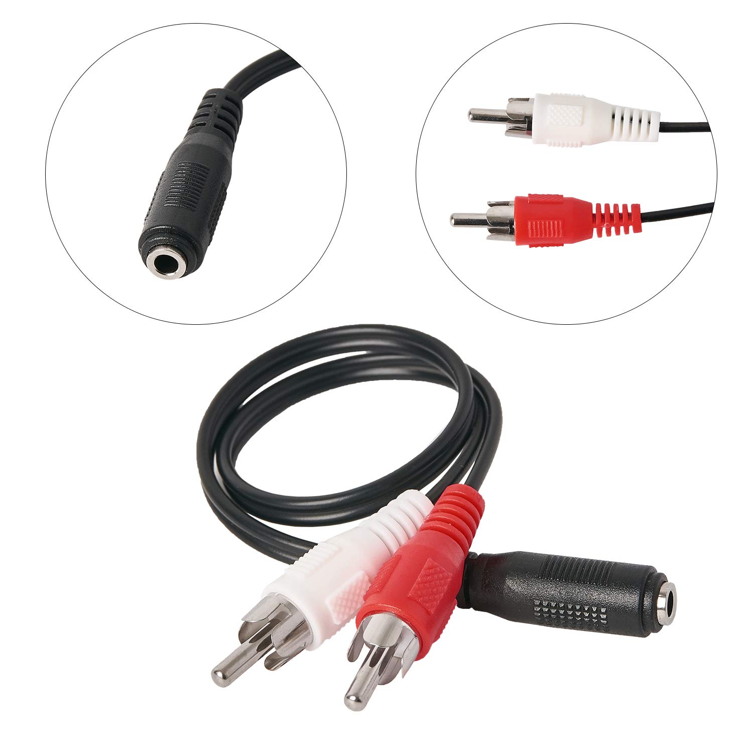 QDiShi 2 Pack 3.5mm Female to 2 RCA Male Stereo Audio Y Cable Adapter - Gold Plated Connectors for High-Quality Sound - Compatible with TV, Smartphone, MP3 Player, Tablet, Speaker & Home Theater System - Perfect for Home Audio Setup & Car Stereo Connection