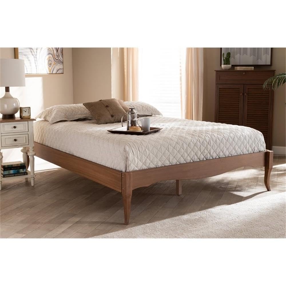 BOWERY HILL Queen Size Bed Frame - Solid Ash Brown Wood Platform Bed with Sturdy Slat Support | Perfect for Modern Bedrooms, Guest Rooms & Master Suites