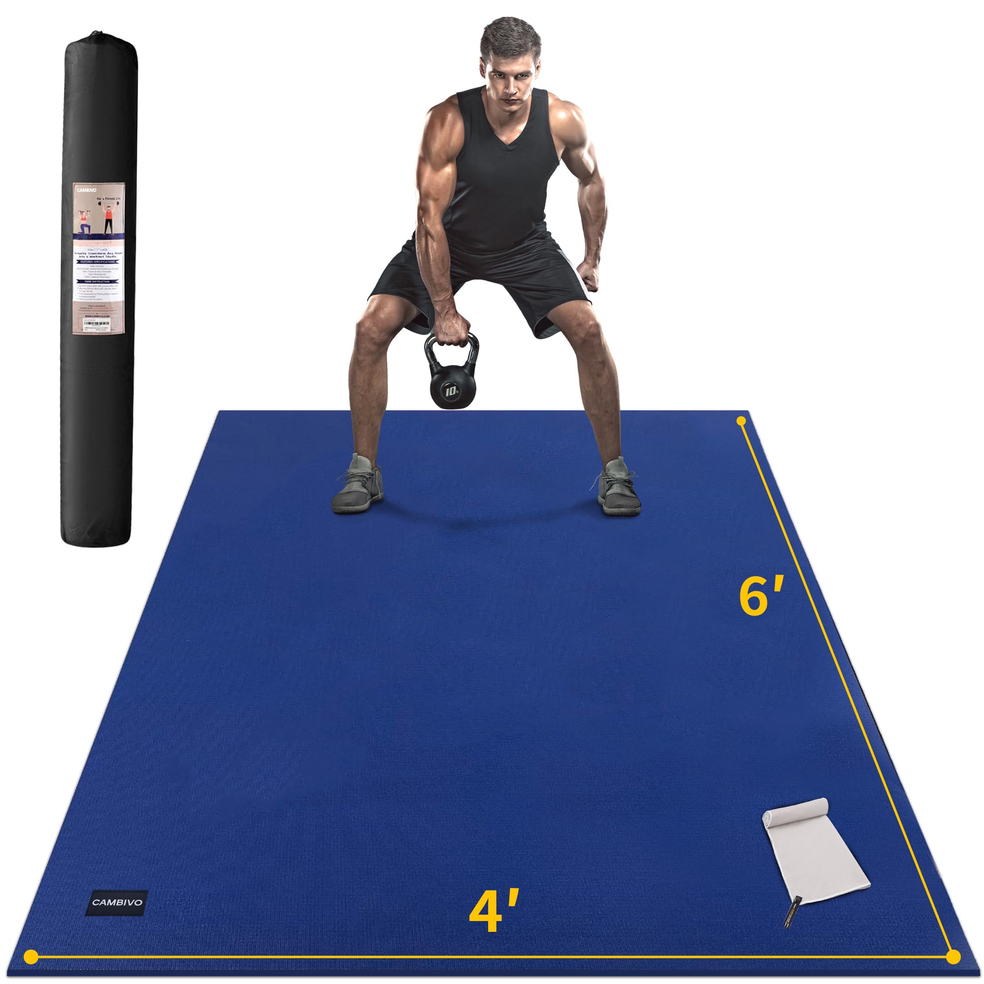CAMBIVO Extra Thick 6' x 4' x 7mm Large Exercise Mat for Home Workout - Non-Slip Gym Floor Mat for Jump Rope, Yoga, Cardio, Weight Training & Fitness - Perfect for Home Gym, Garage Workouts & Shoe-Friendly Exercises