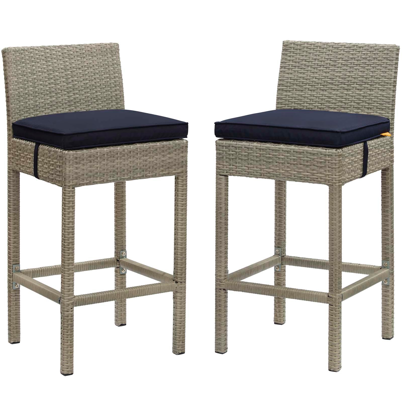 Rattan Wicker Bar Stools Set of 2 - Outdoor Patio Furniture, Weather-Resistant Dining Chairs for Backyard, Deck, Poolside & Garden Use
