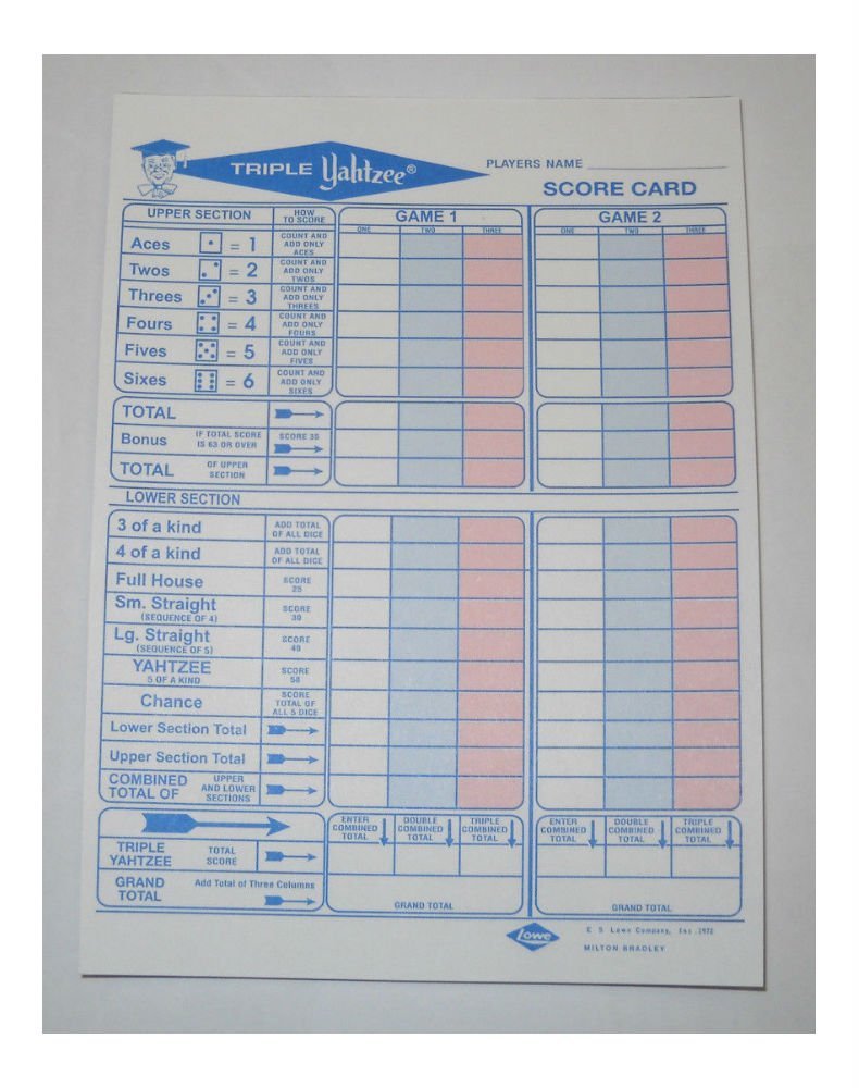 50 Triple Yahtzee Score Sheets - Premium Scorecards for Yahtzee Game Night, Family Gatherings & Travel (5.5