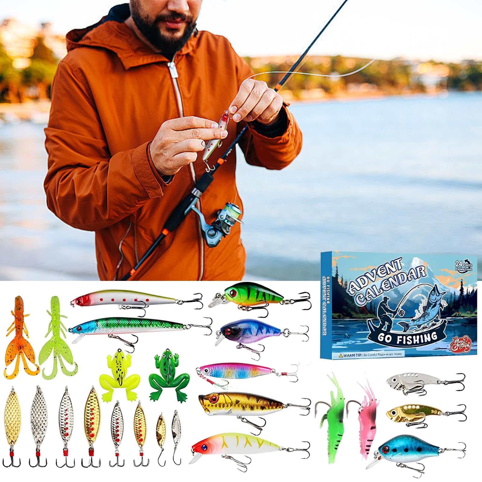 **2024 Fishing Lure Advent Calendar – 24-Day Christmas Countdown Box with Premium Lures | Perfect Gift for Anglers & Fishing Enthusiasts | Ideal for Holiday Stocking Stuffers & Festive Fishing Fun**