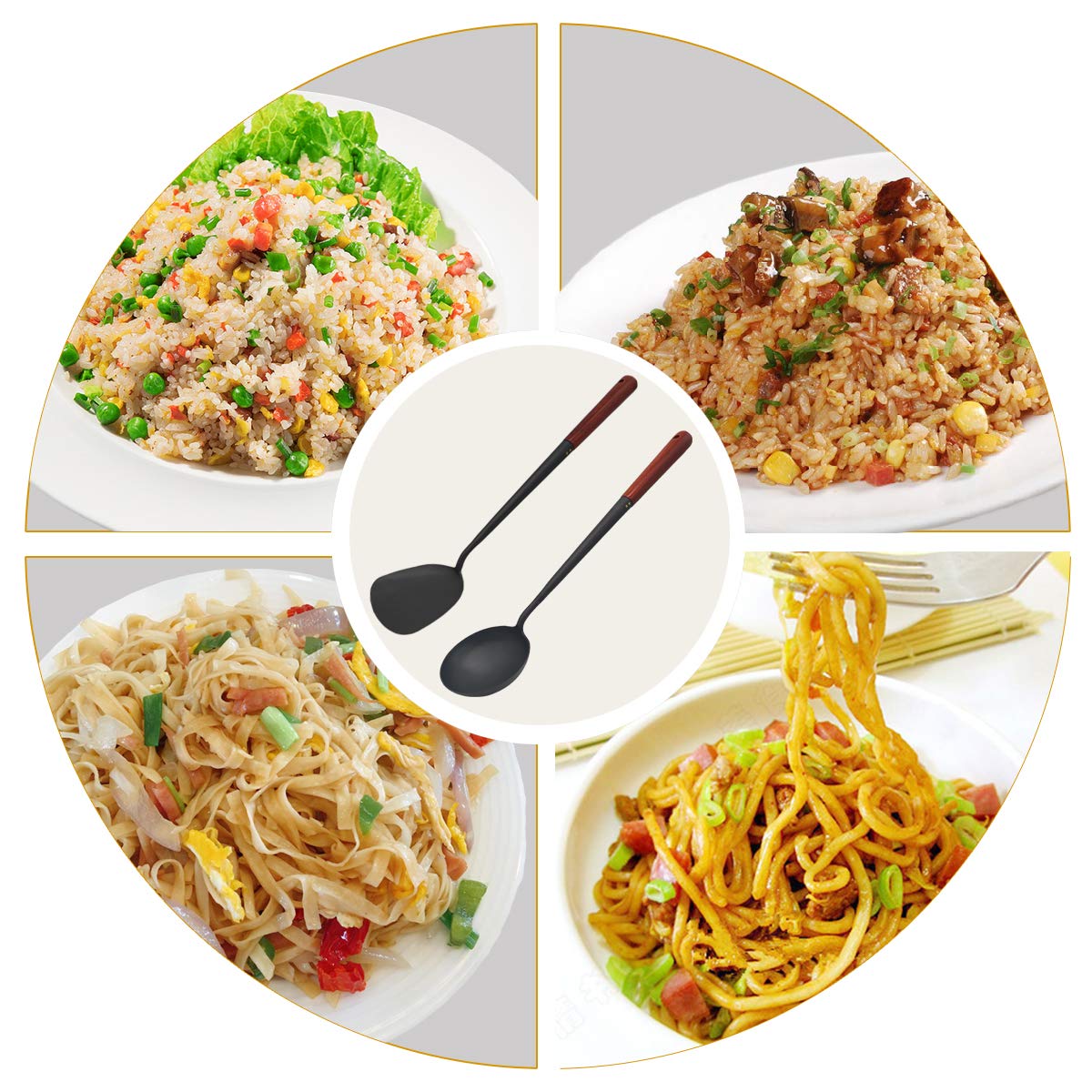 Premium Wooden Handle Asian Stir Fry Spatula and Ladle Set - Traditional Handmade Wok Cooking Utensils for Chinese Stir Fry, Extended Handle Design - Perfect for Home Chefs & Asian Cuisine Lovers