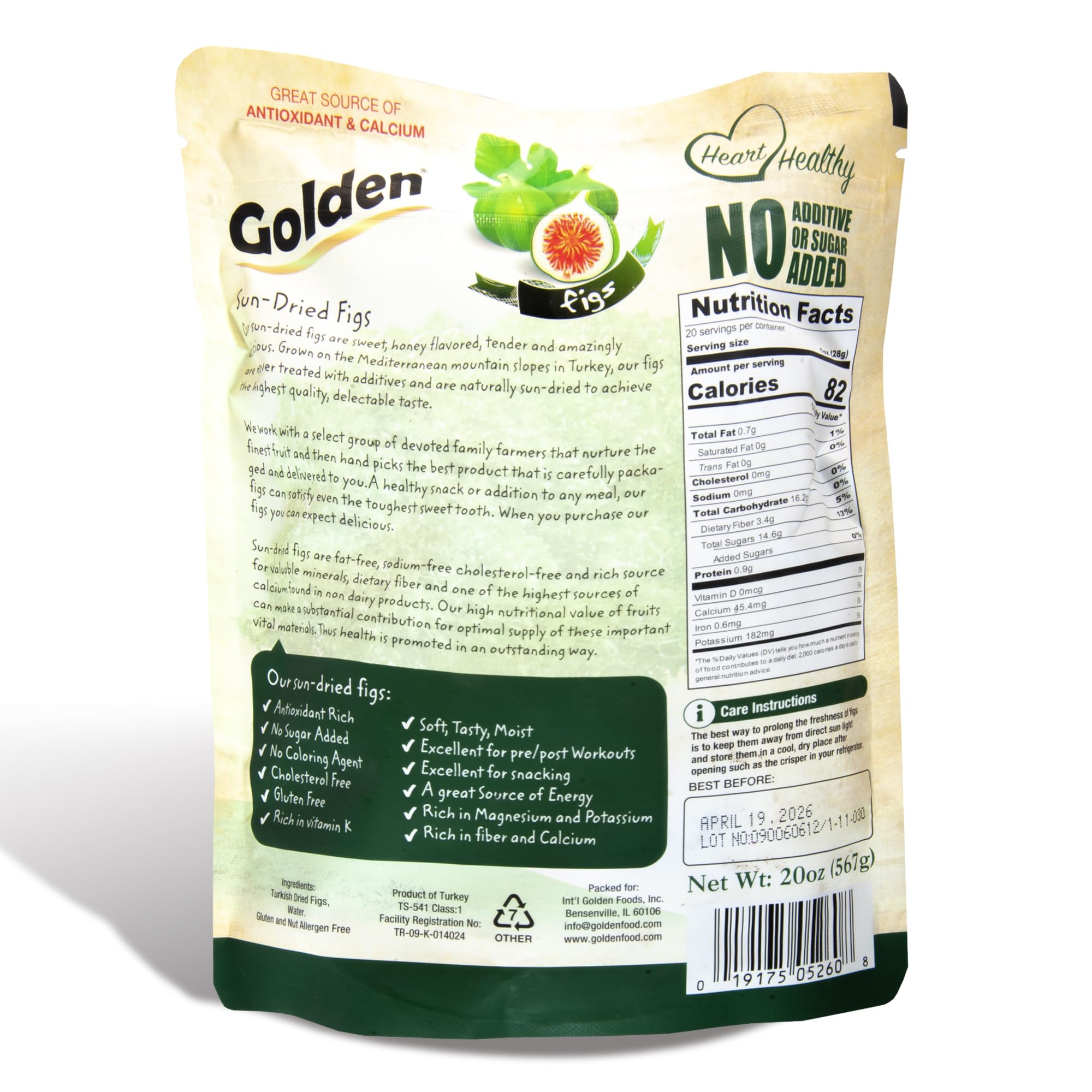 Organic Golden Soft Dried Figs - All Natural Fruit Snacks for Adults & Kids | Nut-Free, Gluten-Free, Allergen-Free | 20oz (1.25lb) | Perfect for Lunchboxes, Baking & Healthy Snacking