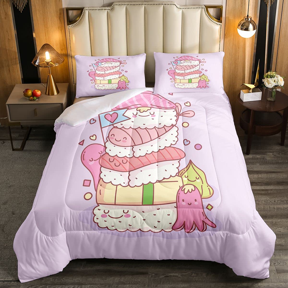 Japanese Style Cartoon Comforter Set for Kids - Full Size Pink Duvet Cover with Pillowcase - Cute Bedding for Boys, Girls & Teens - Perfect for Nursery, Bedroom Decor & Sleepovers