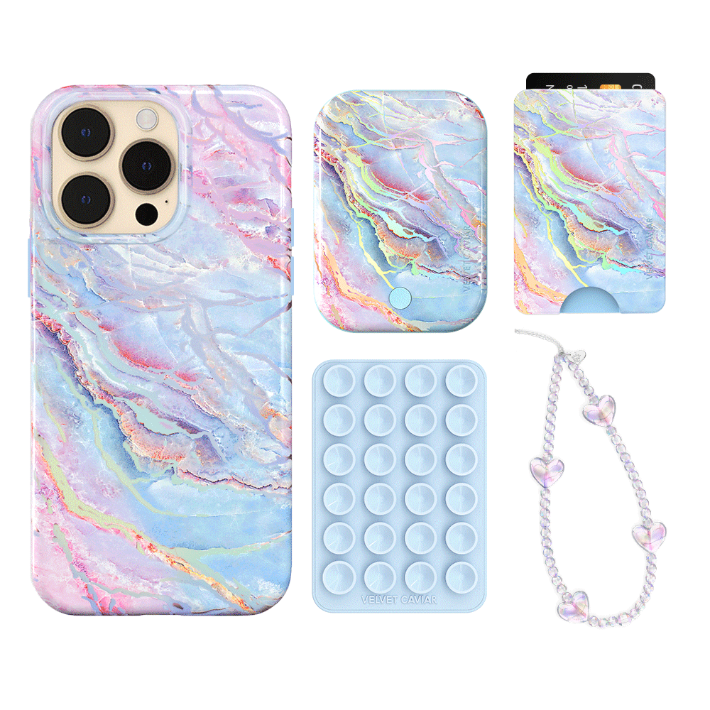 Holo Moonstone iPhone Case with Wallet - Stylish & Protective Phone Cover for iPhone 13/14/15 - Perfect for Everyday Use, Travel, and Shopping