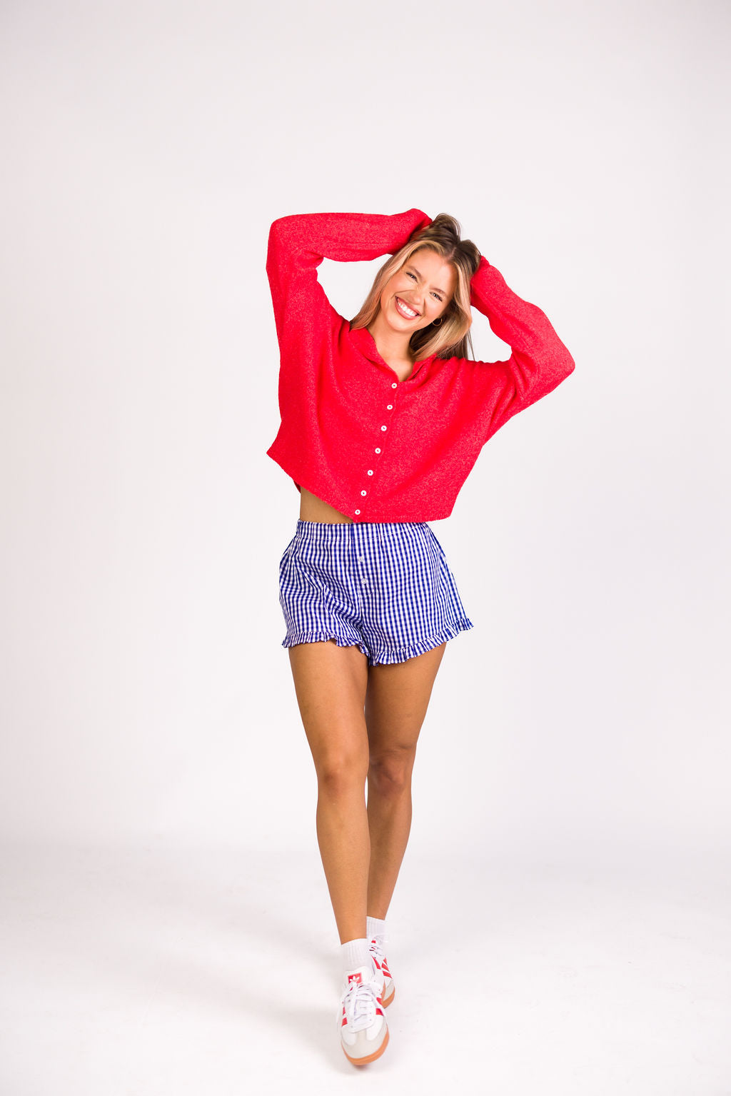 Georgia Gingham Ruffle Hem Shorts - Blue Summer Casual Shorts for Women | Perfect for Beach, Picnic & Vacation Outfits