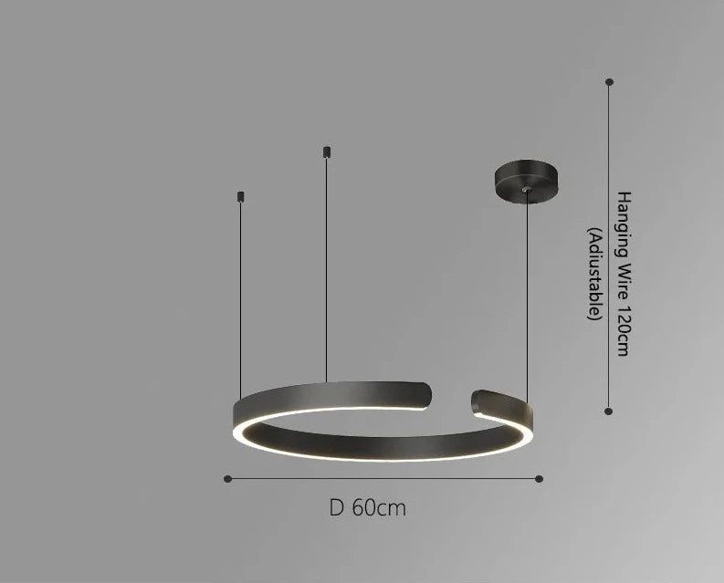 Modern Minimalist Ring Chandelier Light Fixture - Aluminum Plated for Dining Room, Living Room & Bedroom Lighting
