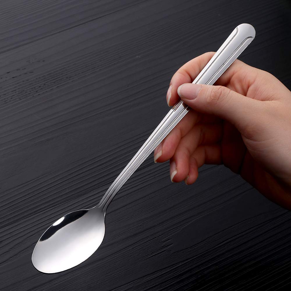 12-Pack 8-Inch Long Handle Iced Tea Spoons - Premium 18/10 Stainless Steel Coffee & Cocktail Stirring Spoons for Tea, Coffee, Ice Cream, and Beverages - Durable Silverware for Home, Cafe, and Restaurant Use