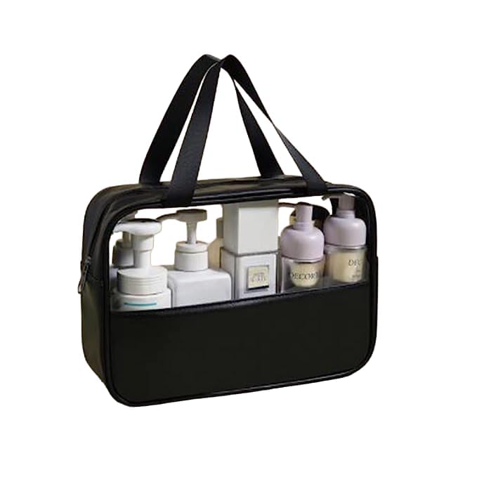 Premium Women's Makeup Bag | Waterproof Cosmetic & Toiletry Organizer for Travel | Washable Storage Pouch for Bath Accessories, Grooming Kit & Beauty Essentials (Black) - Perfect for Vacation, Gym, Daily Use & On-the-Go Organization