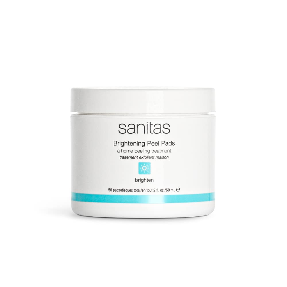 Sanitas Skincare Brightening Peel Pads with Lactic, Glycolic & Salicylic Acids - Exfoliating Facial Treatment for Glowing Skin - 50 Pads (2 oz) - Perfect for At-Home Chemical Peel & Skin Renewal