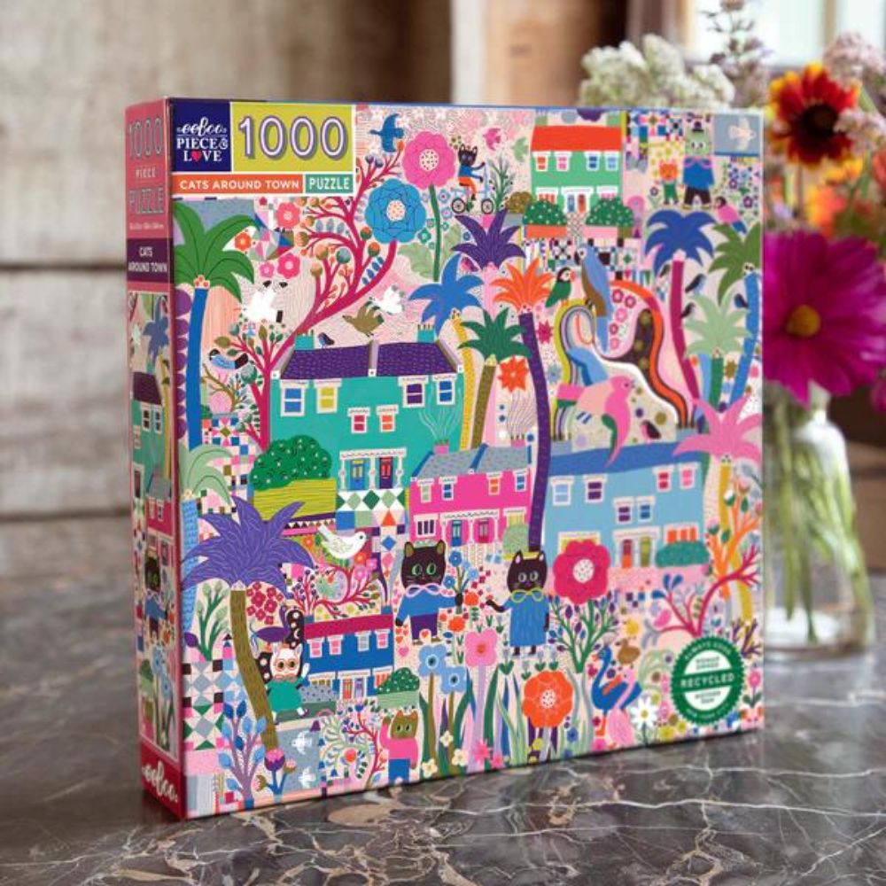 eeBoo 1000 Piece Jigsaw Puzzle - Cats Around Town - Fun Family Activity & Home Decor for Puzzle Lovers