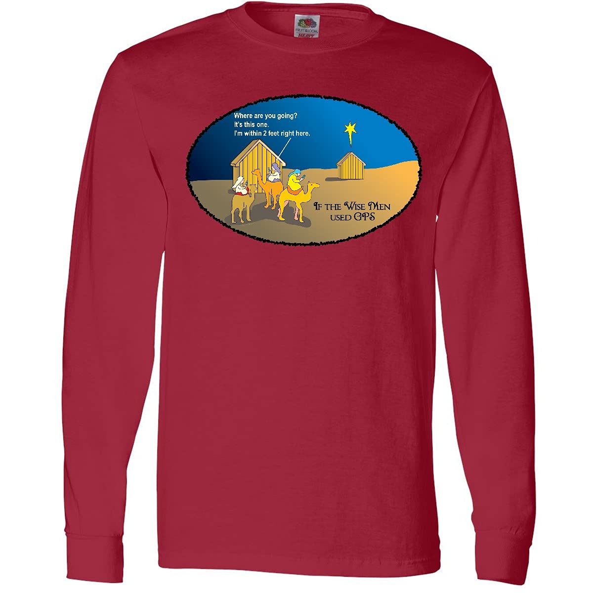 Inktastic Wise Men Christmas GPS Long Sleeve T-Shirt for Men - Holiday Gift, Family Matching Outfits & Christmas Party Apparel | Perfect for Christmas Celebrations, Family Gatherings & Festive Events | Ideal for Church Services, Winter Travel & Office Holiday Parties | Great for Gift Giving, Ugly Sweater Contests & Cozy Winter Wear
