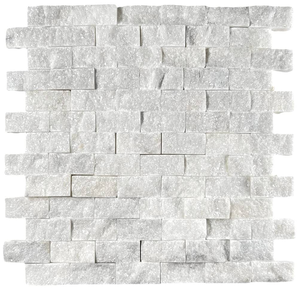 Italian White Carrara Split Face 1x2 Marble Mosaic Tile - Premium Wall & Backsplash Tile for Kitchen, Bathroom, Fireplace, Accent Wall | Elegant Home Decor & Commercial Use