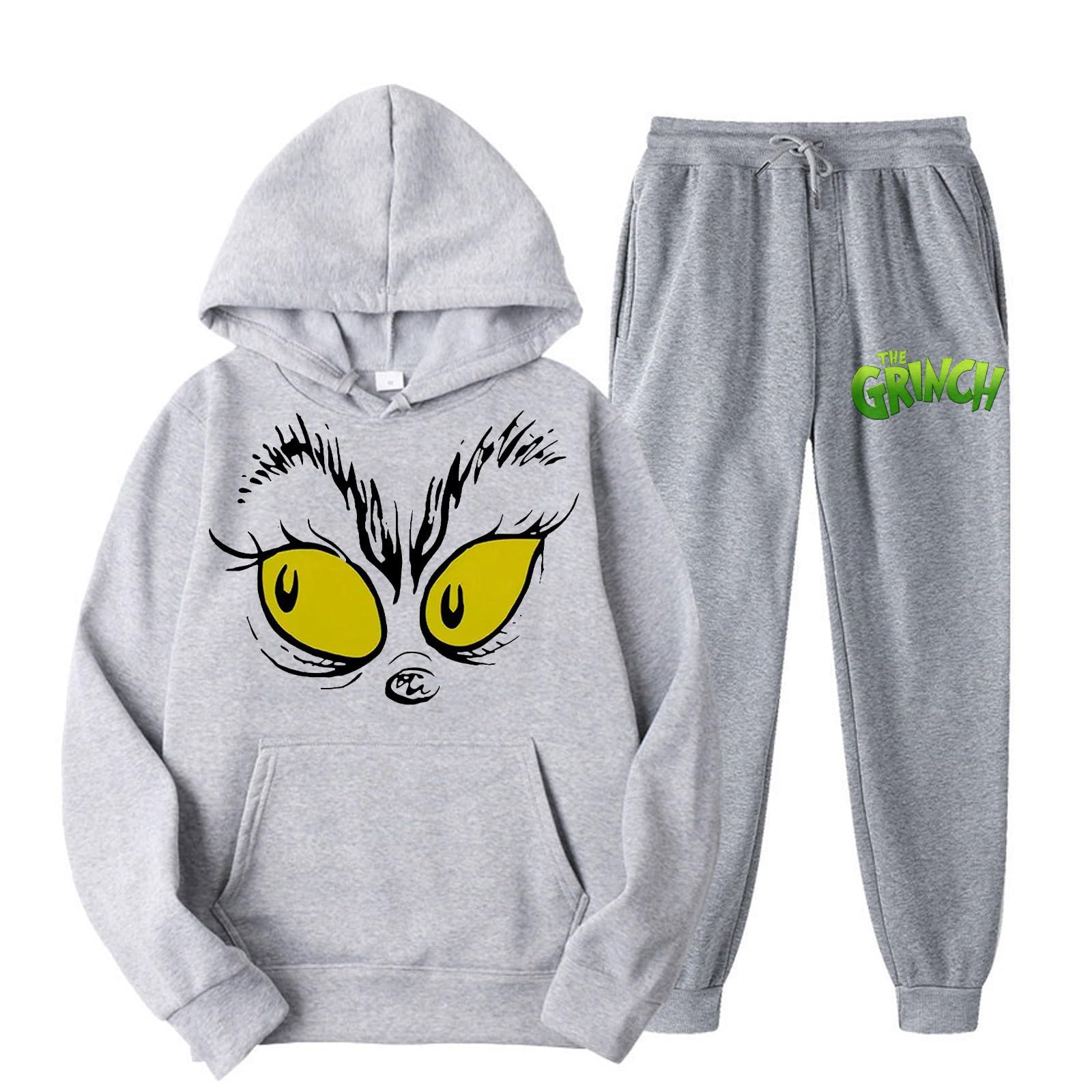 ANNAPU Women's Ugly Green Monster Christmas Sweatsuit Set - 2 Piece Hoodie & Jogging Pants for Holiday Comfort and Festive Style