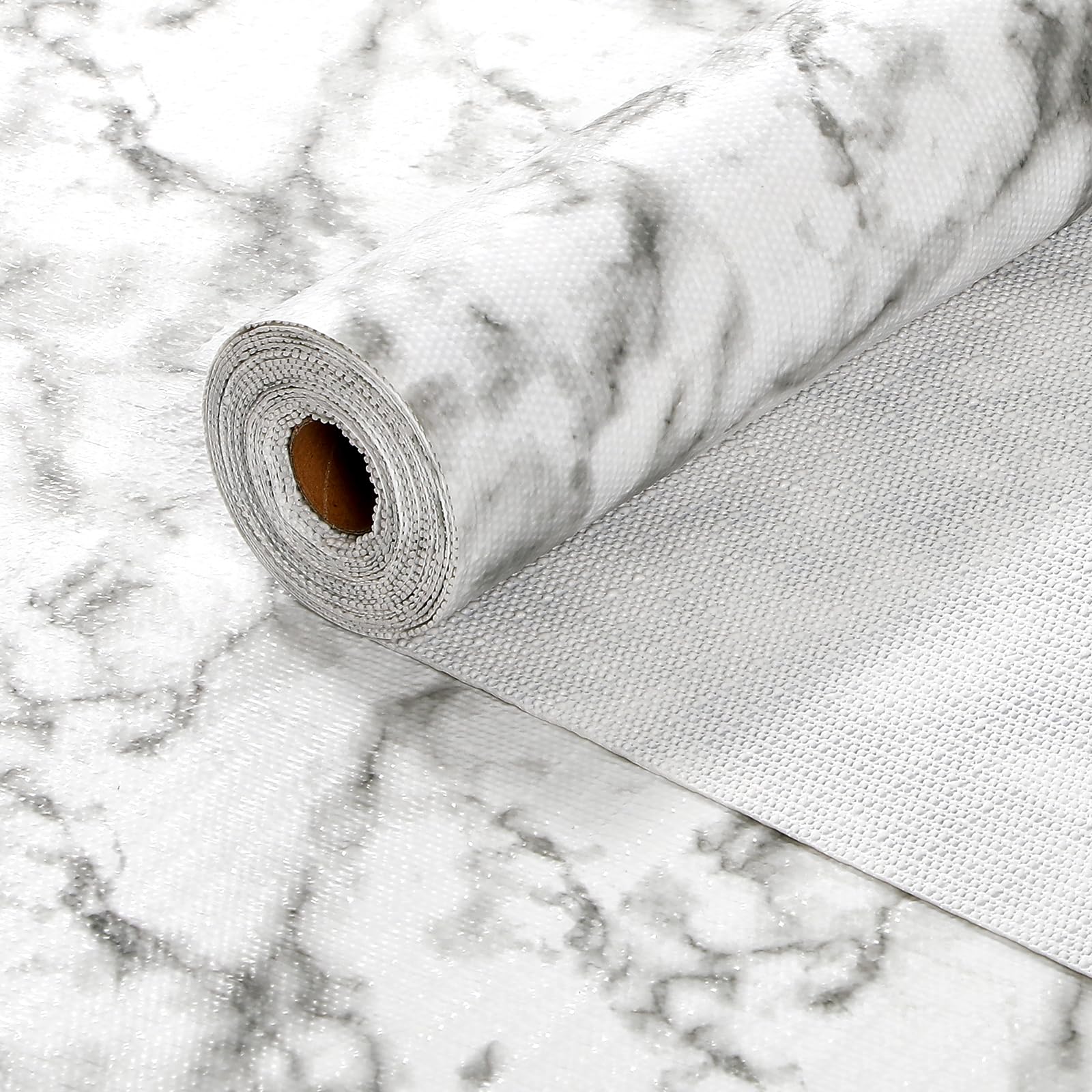 Non-Slip Drawer & Shelf Liner - Waterproof Washable Cabinet Mat for Kitchen & Bathroom - Strong Grip Non-Adhesive Shelf Protector - White Marble Pattern (12