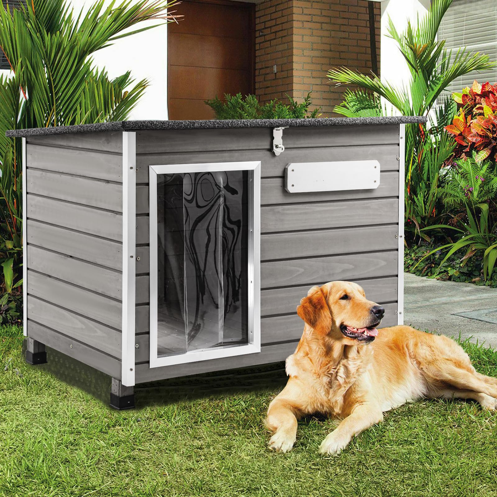 **Weatherproof Wooden Igloo Dog House for Small to Large Dogs – Outdoor Raised Feet, Removable Floor & Waterproof Design – Perfect for Backyard, Patio, or Garden Use (PET65)**