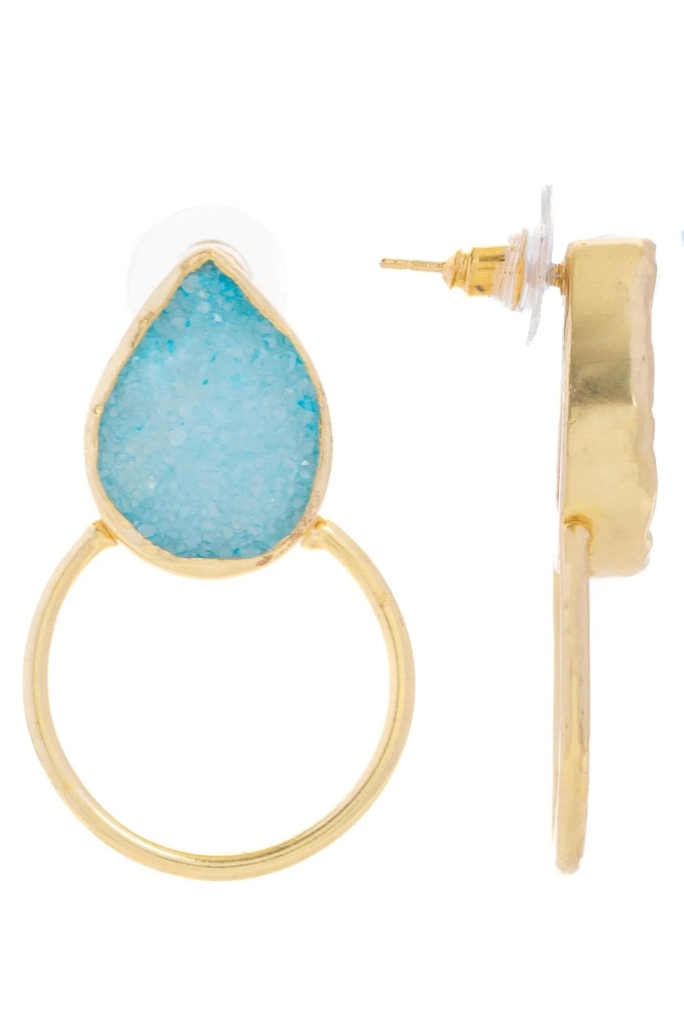 Boho Hoop Druzy Earrings for Women - Natural Stone Dangle Earrings, Handmade Boho Chic Jewelry - Perfect for Festivals, Parties & Everyday Wear