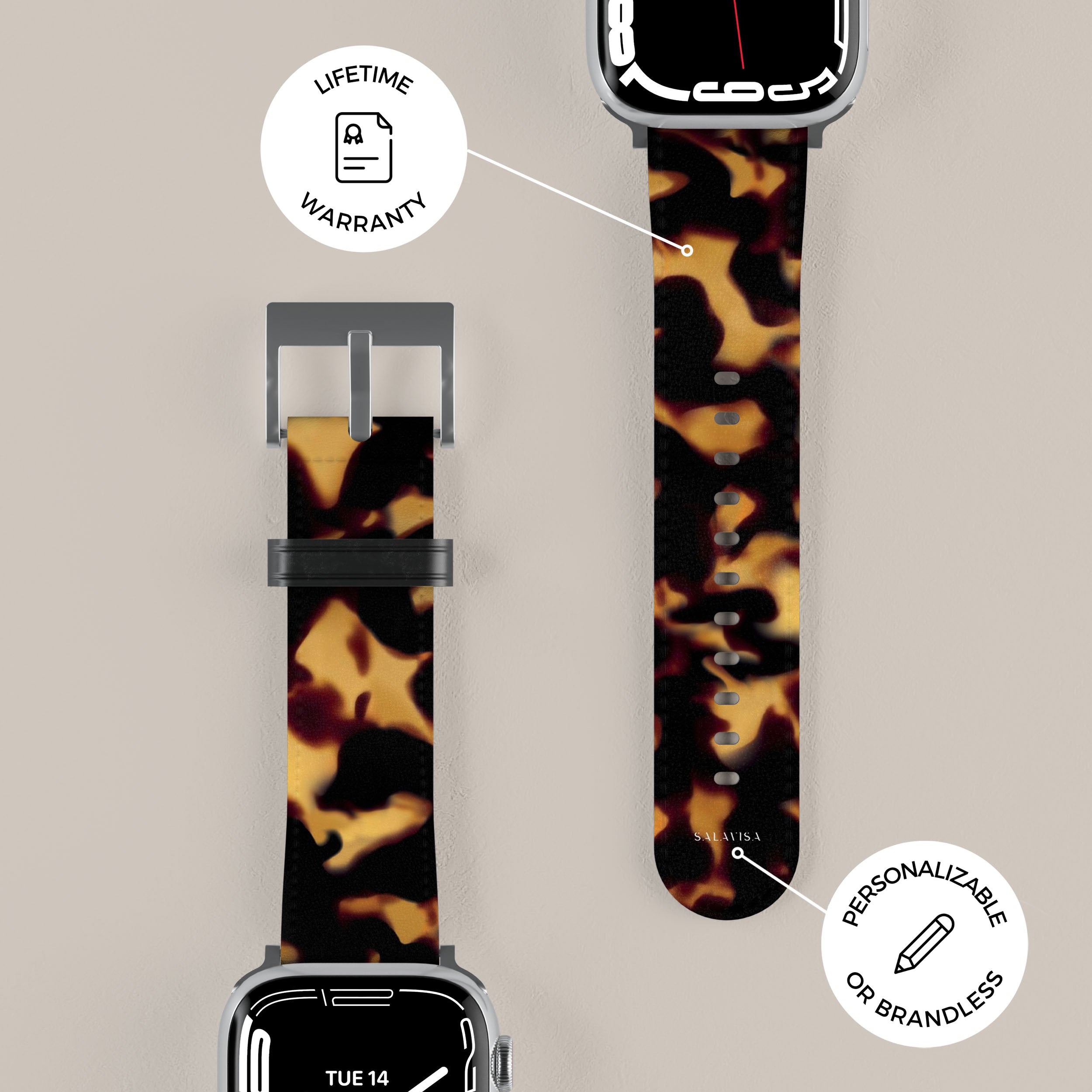 Premium Genuine Leather Tortoise Dark Apple Watch Band - Stylish & Durable Replacement Strap for Apple Watch Series 1-9 - Perfect for Work, Gym & Everyday Wear