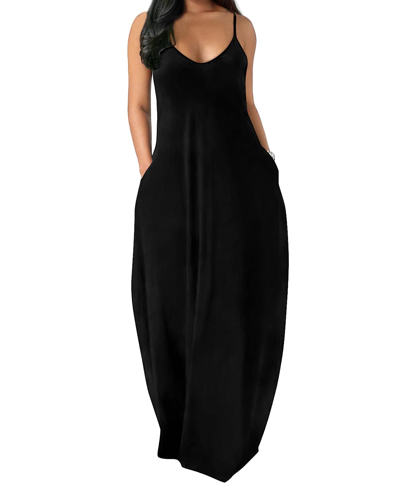 OFEEFAN Women's Summer Maxi Dress - Spaghetti Strap Flowy Long Dress with Pockets | Beach Cover Up, Casual Outfit, Vacation Dress