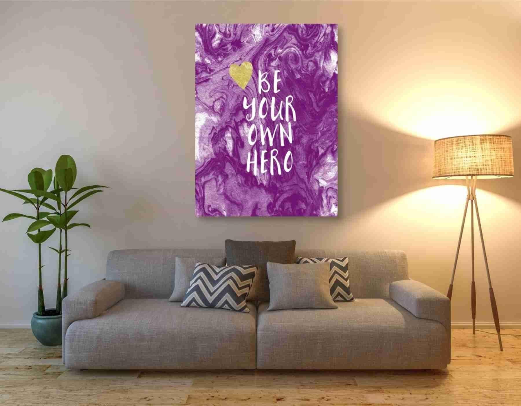 Be Your Own Hero by Linda Woods - 40x54 Inch Inspirational Canvas Wall Art for Living Room, Bedroom & Office Decor