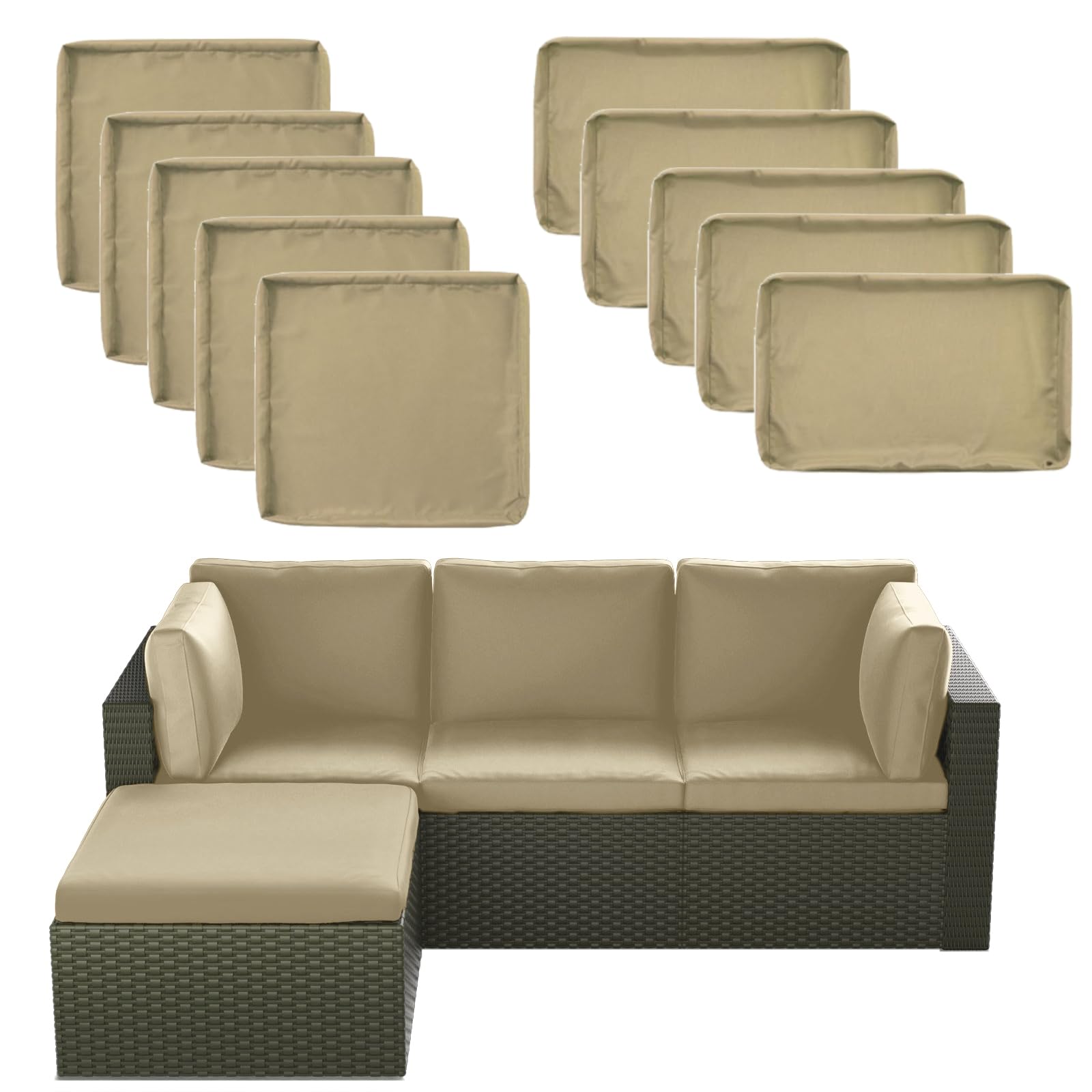 **SUSIE'S GARDEN 9-Piece Waterproof Patio Cushion Covers with Zipper - Replacement Slipcovers for 5-Piece Outdoor Furniture Set (Sand Yellow) - Perfect for Backyard, Deck, Poolside & Garden Seating**