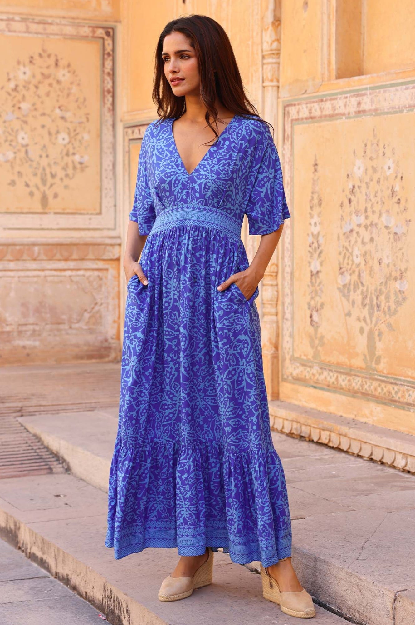Lena EcoVero™ Sustainable Women's Dress in Cobalt & Light Blue | Comfortable Eco-Friendly Fashion for Casual Wear & Office Outfits