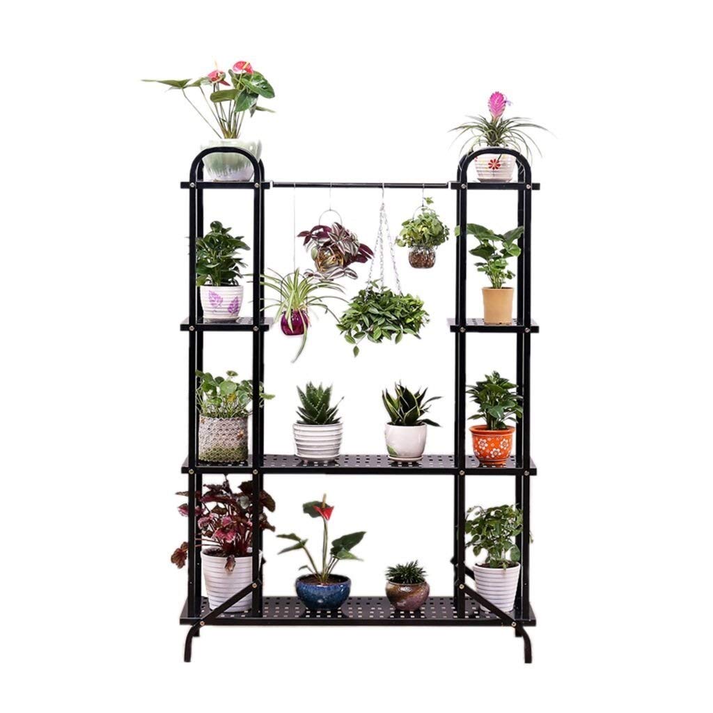Elegant Black Iron Multi-Tier Flower Stand - European Style Hanging Plant Shelf for Living Room & Balcony Decor (100x32x148cm) - Perfect for Indoor & Outdoor Plant Display