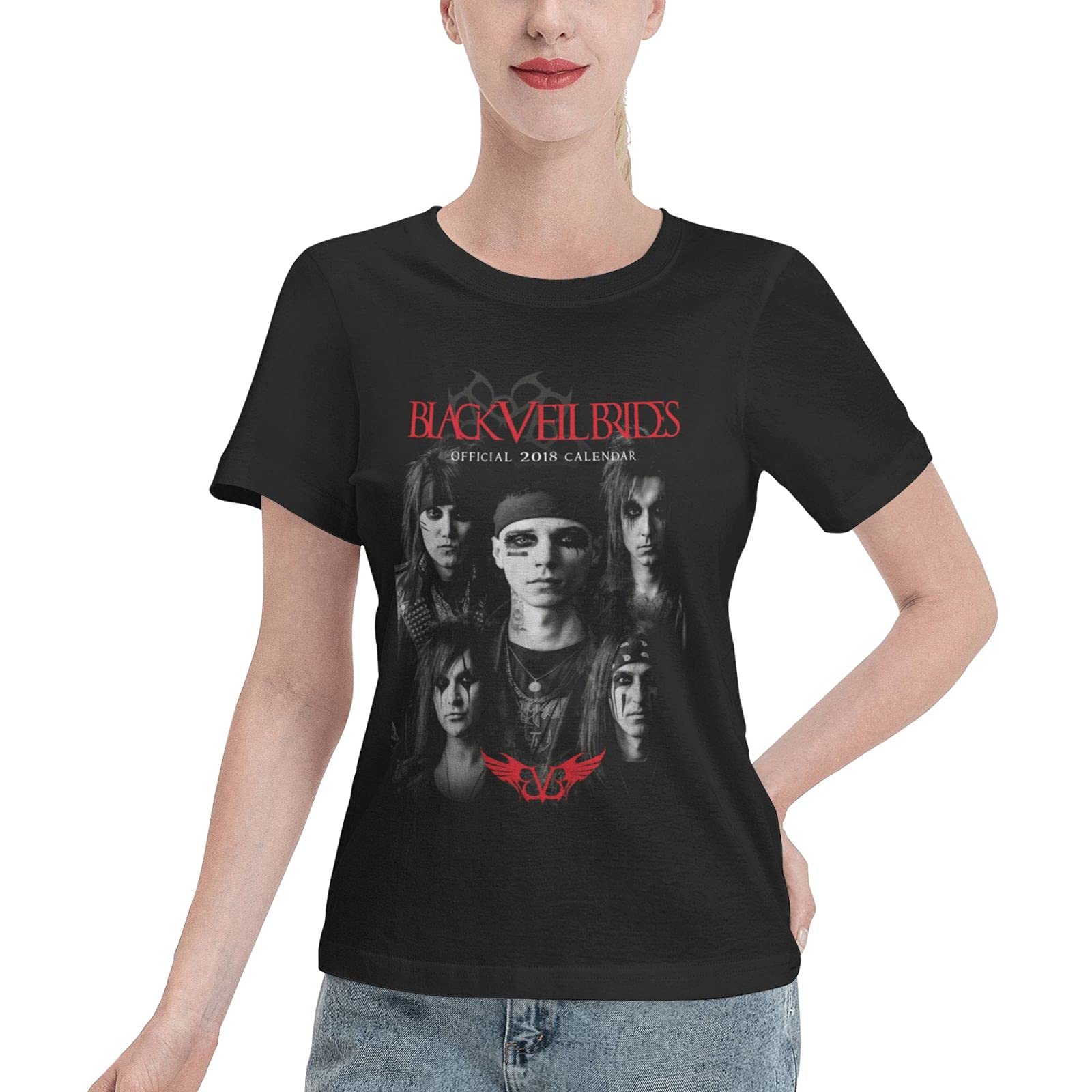 Rock Band Black Music Veil Theme Women's Distressed Short Sleeve T-Shirt - Classic Crew Neck Tee for Teachers & Brides | Cozy Basic Top for Concerts, Weddings & Casual Wear (Medium)