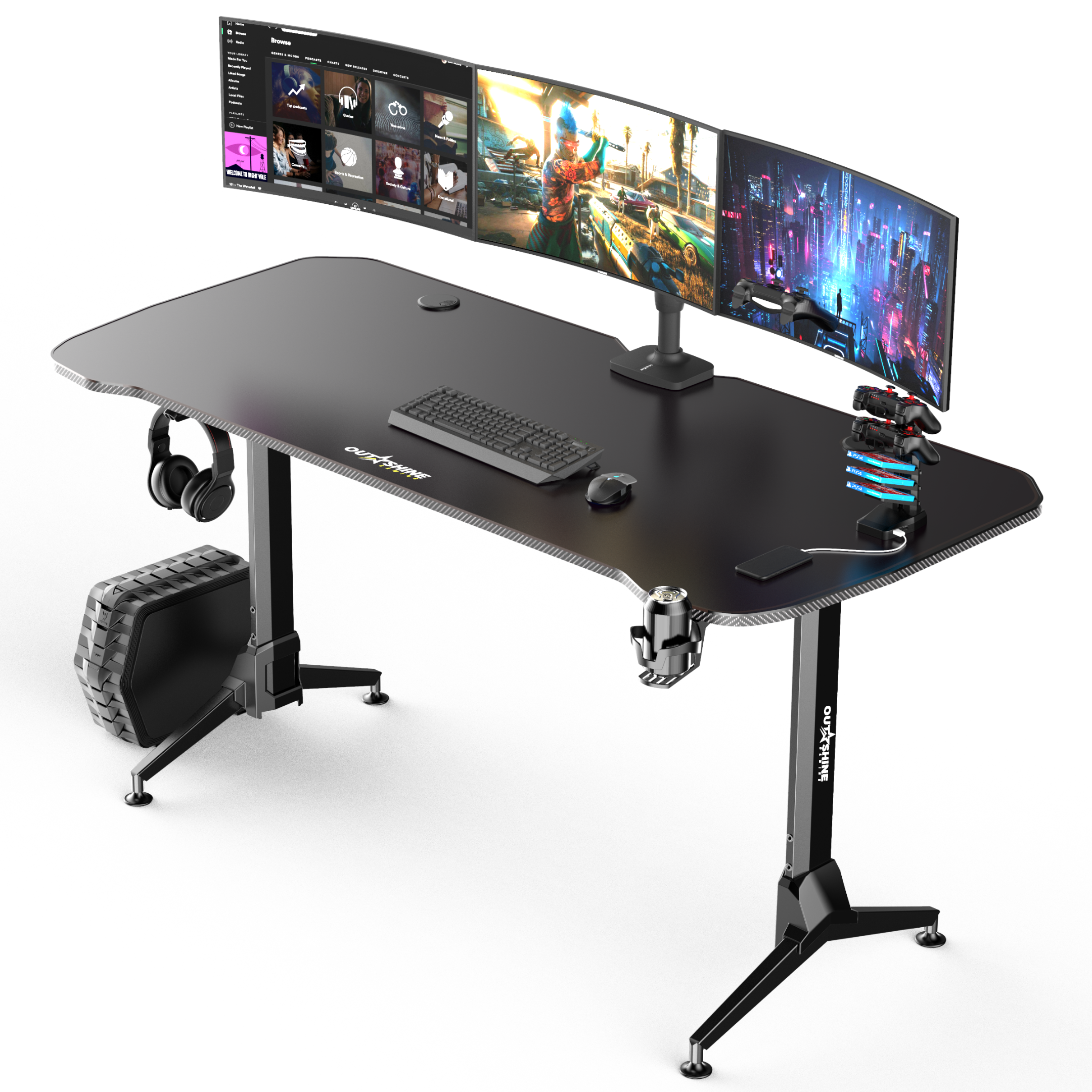 Premium 160cm Wide Gaming Desk - Ergonomic Computer Desk for PC & Console Gamers - Sturdy Home Office Workstation for Streaming & Esports - Perfect for Small Spaces & Multi-Monitor Setups