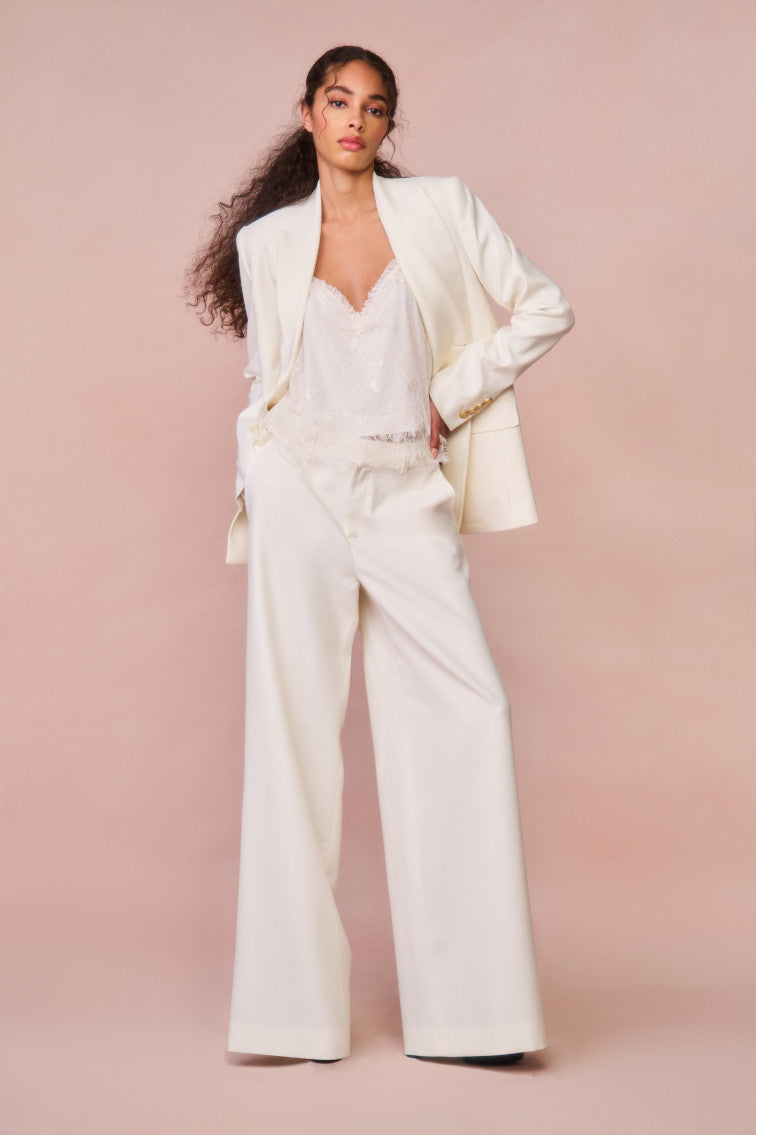 Samuela Wide Leg Pants for Women - High Waist Flowy Trousers in Cream | Comfortable Office Wear & Casual Outfits