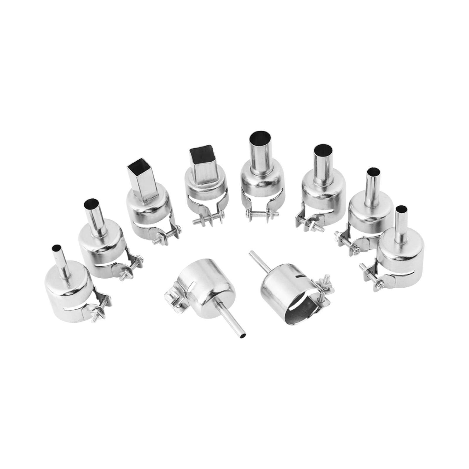 10Pcs Stainless Steel Heat Gun Nozzle Kit - Round & Square Tips for Hot Air Soldering Station - Perfect for Electronics Repair, DIY Crafts, and Soldering Projects