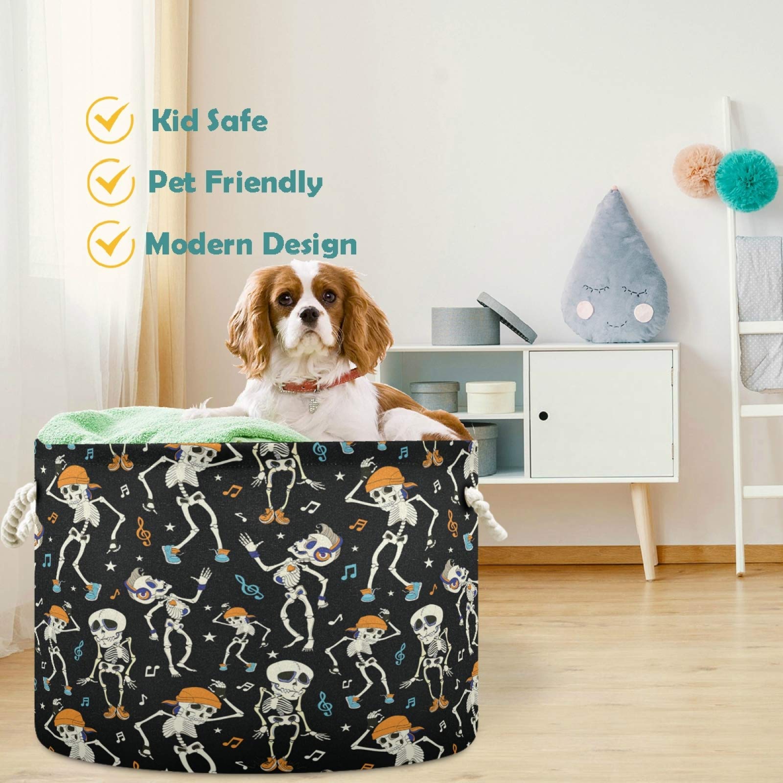 Visesunny Halloween Storage Basket - Canvas Fabric Toy Organizer Bin for Kids Room, Playroom & Shelves | Perfect for Party Decor, Nursery Hamper & Laundry Storage